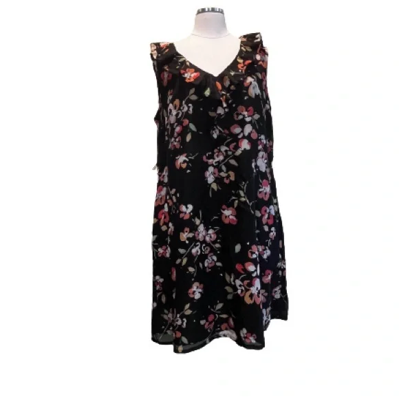 Target Merona Black Floral Sleeveless Dress with Ruffles. - Picture 1 of 7